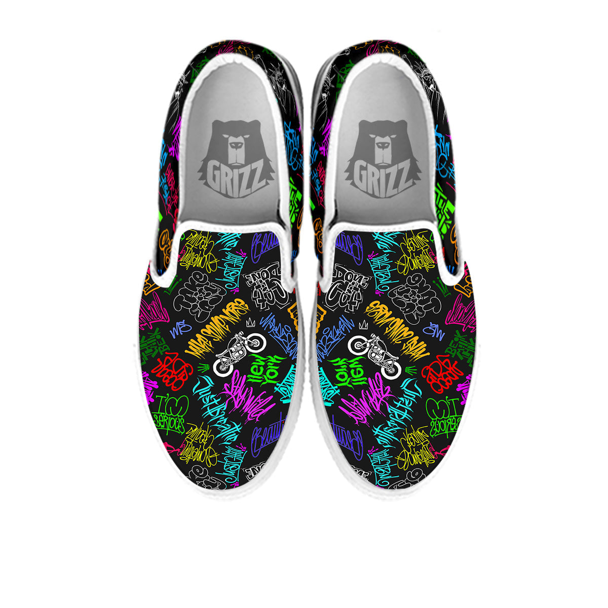 Graffiti Text Colorful Urban Elements Print Pattern White Slip On Shoes-grizzshop