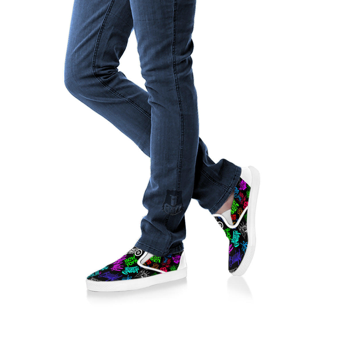 Graffiti Text Colorful Urban Elements Print Pattern White Slip On Shoes-grizzshop