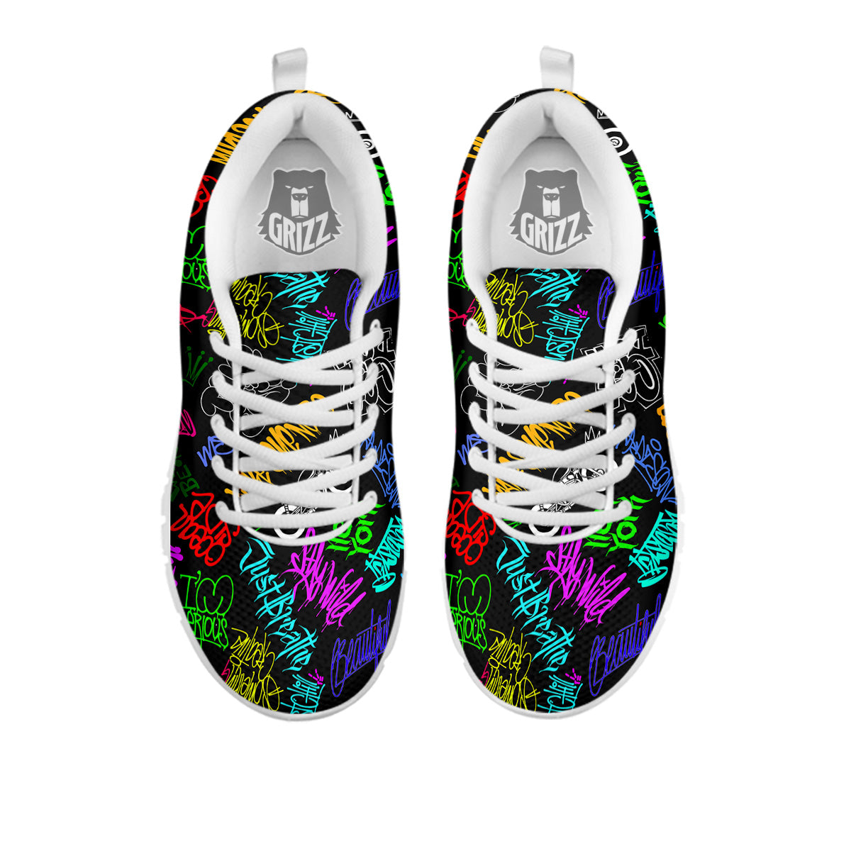 Graffiti Text Colorful Urban Elements Print Pattern White Sneaker-grizzshop