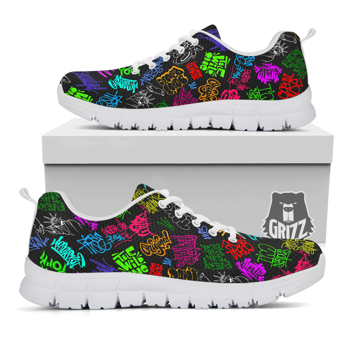 Graffiti Text Colorful Urban Elements Print Pattern White Sneaker-grizzshop