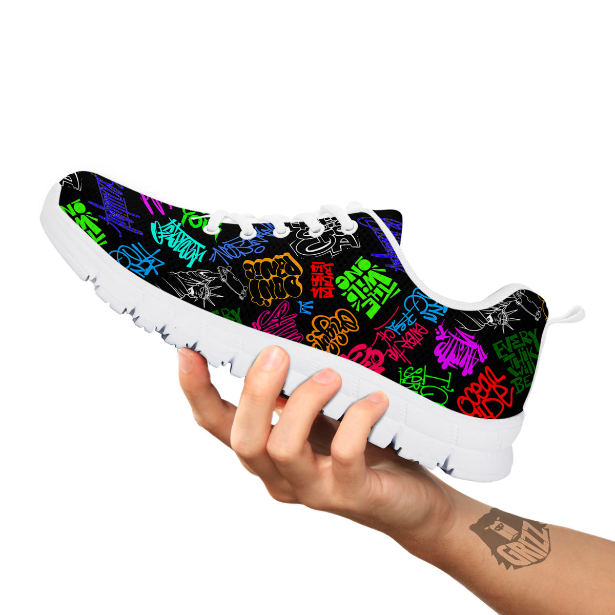 Graffiti Text Colorful Urban Elements Print Pattern White Sneaker-grizzshop