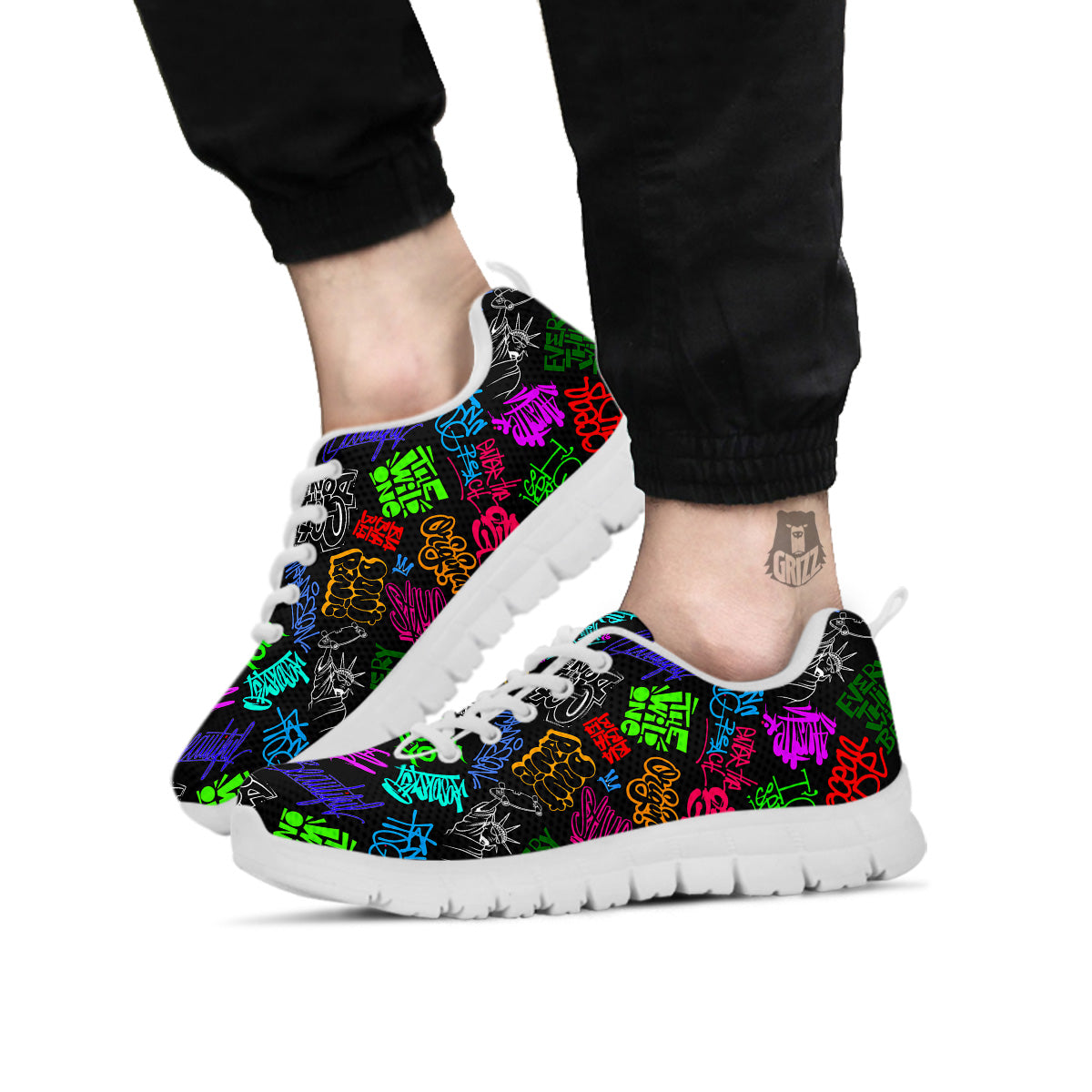 Graffiti Text Colorful Urban Elements Print Pattern White Sneaker-grizzshop