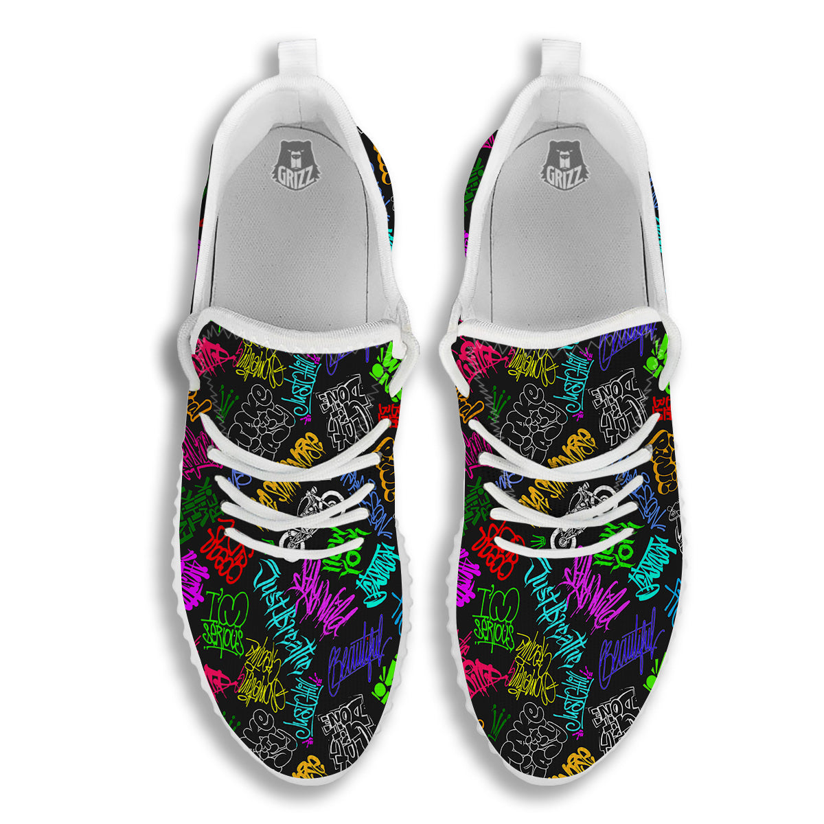 Graffiti Text Colorful Urban Elements Print Pattern White Walking Shoes-grizzshop