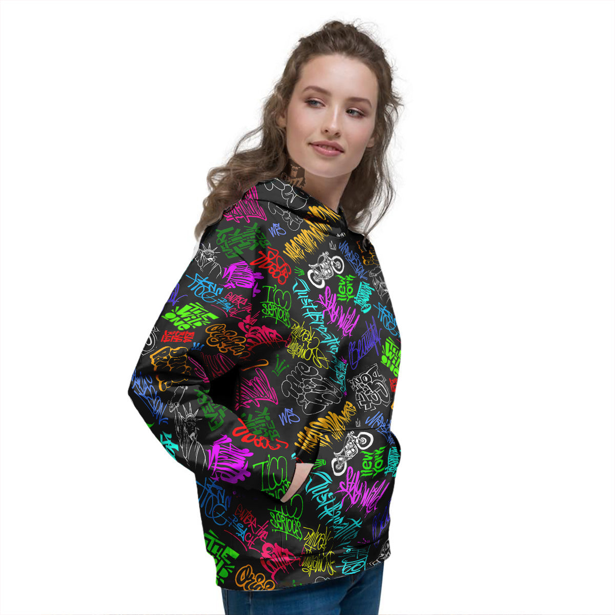 Graffiti Text Colorful Urban Elements Print Pattern Women's Hoodie-grizzshop