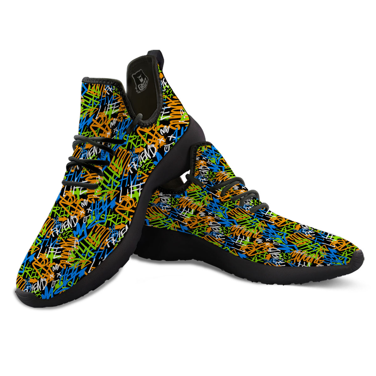 Graffiti Text Print Pattern Black Athletic Shoes-grizzshop
