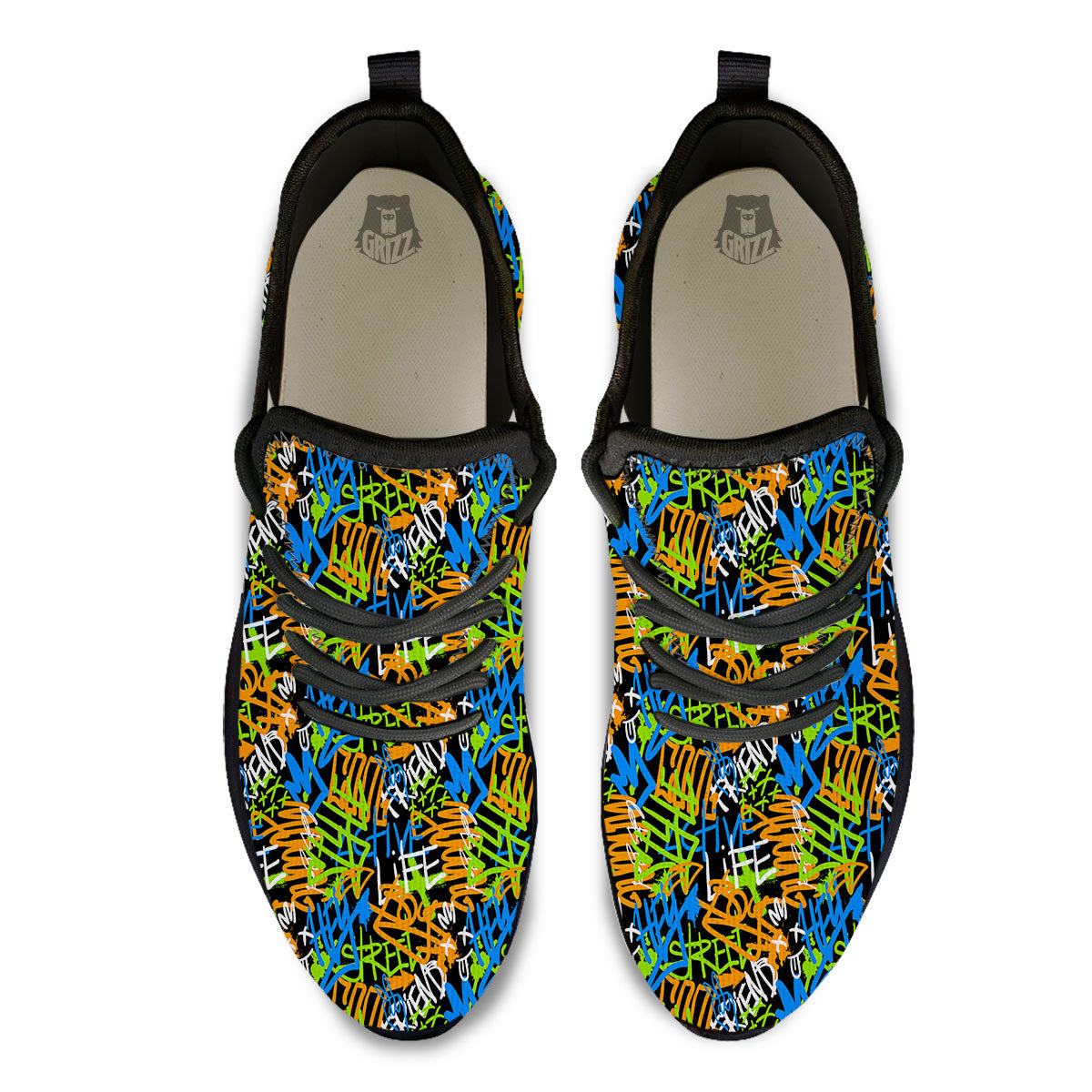Graffiti Text Print Pattern Black Athletic Shoes-grizzshop