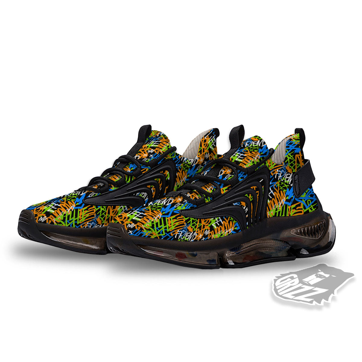 Graffiti Text Print Pattern Black Gym Shoes-grizzshop