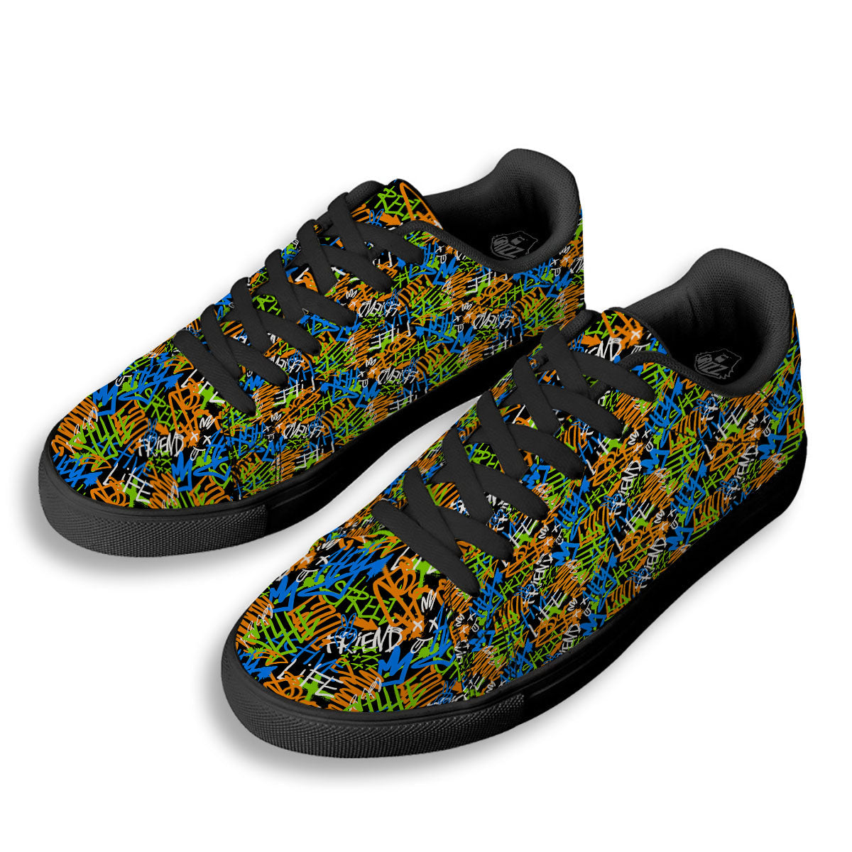 Graffiti Text Print Pattern Black Low Top Sneakers-grizzshop
