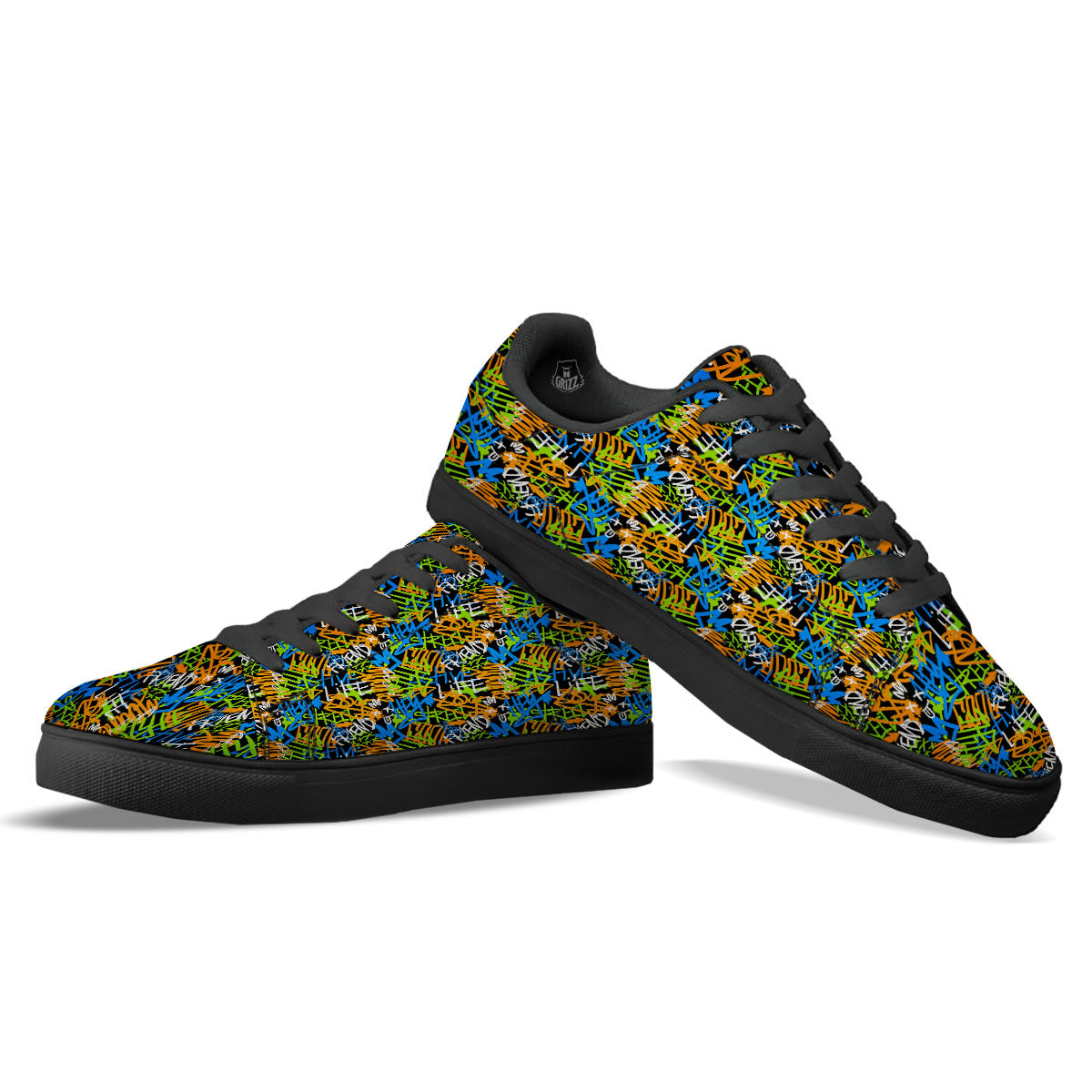 Graffiti Text Print Pattern Black Low Top Sneakers-grizzshop