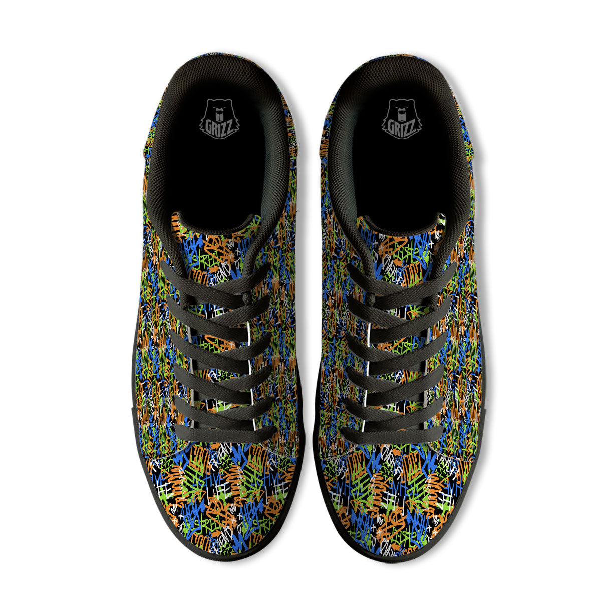 Graffiti Text Print Pattern Black Low Top Sneakers-grizzshop