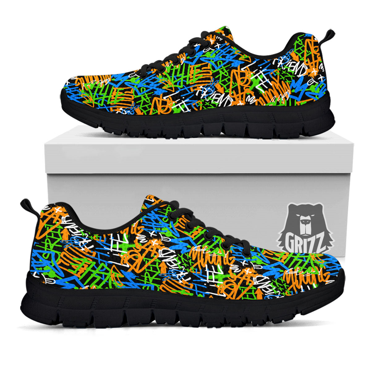 Graffiti Text Print Pattern Black Sneaker-grizzshop