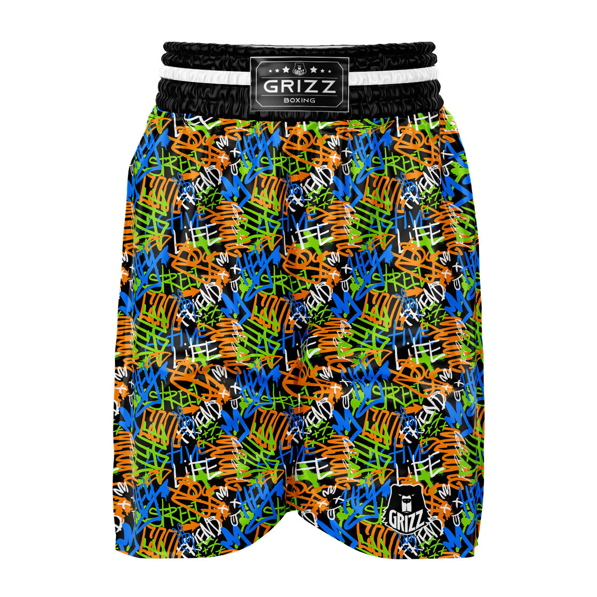 Graffiti Text Print Pattern Boxing Shorts-grizzshop