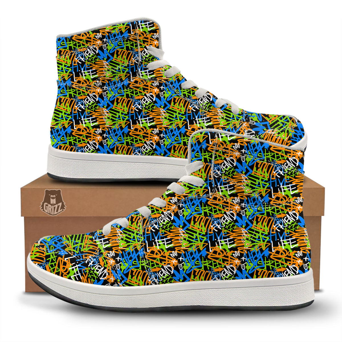 Graffiti Text Print Pattern High Top Sneakers-grizzshop