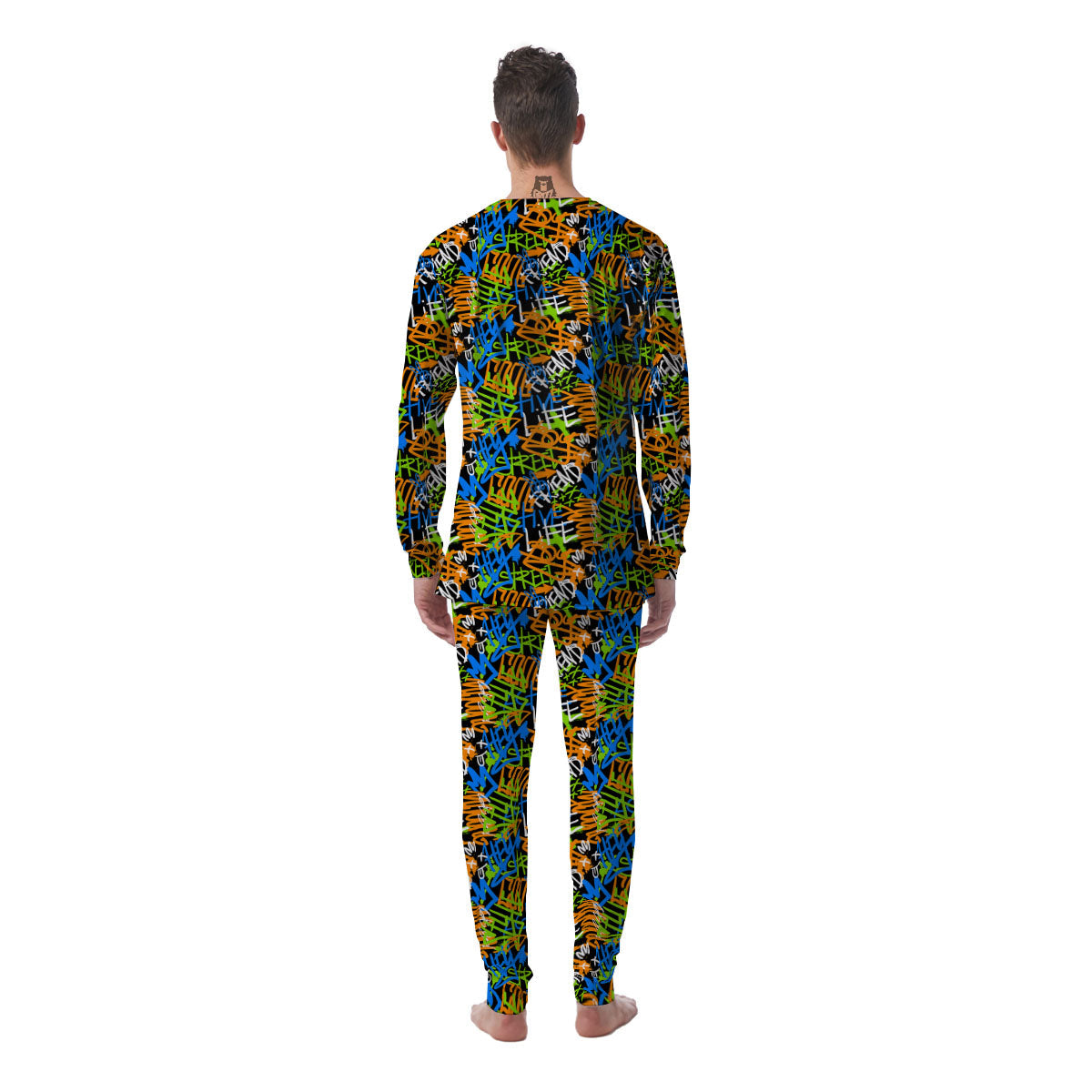 Graffiti Text Print Pattern Men's Pajamas-grizzshop