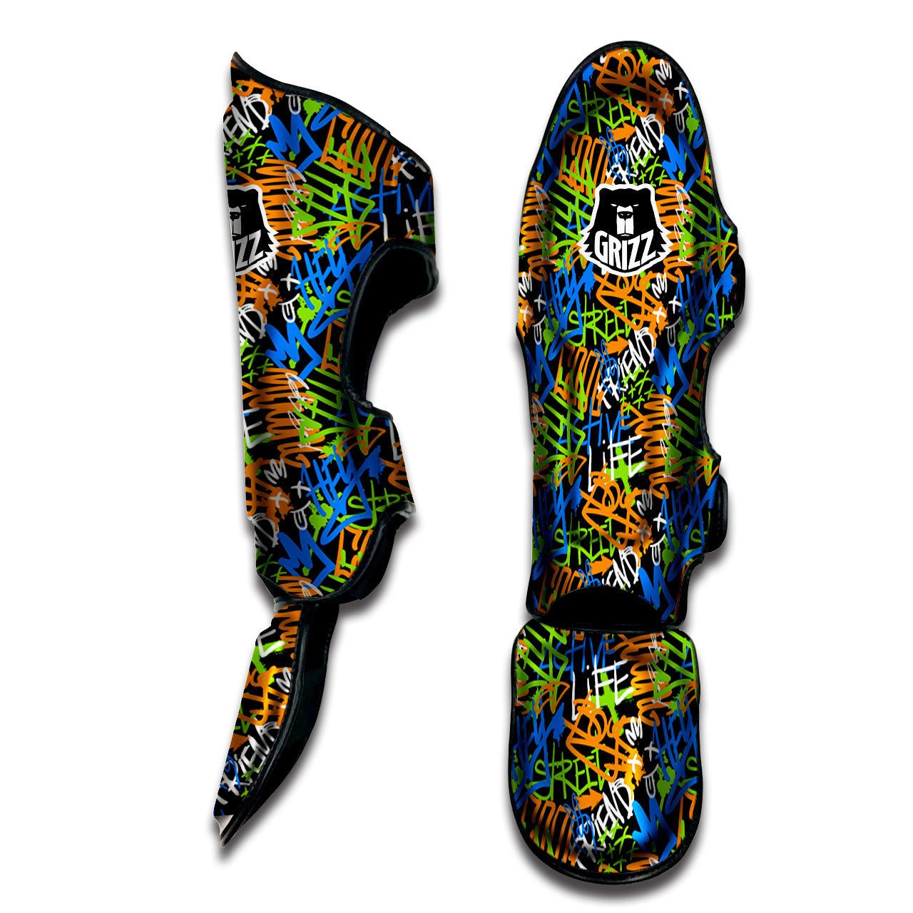 Graffiti Text Print Pattern Muay Thai Shin Guards-grizzshop