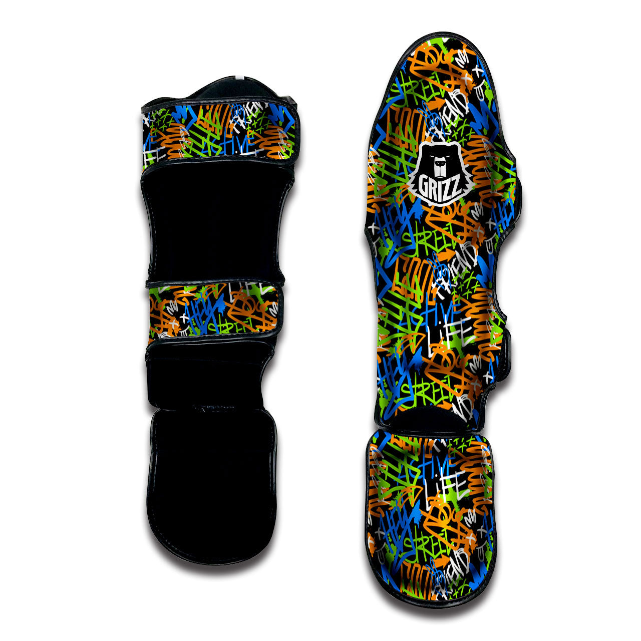 Graffiti Text Print Pattern Muay Thai Shin Guards-grizzshop