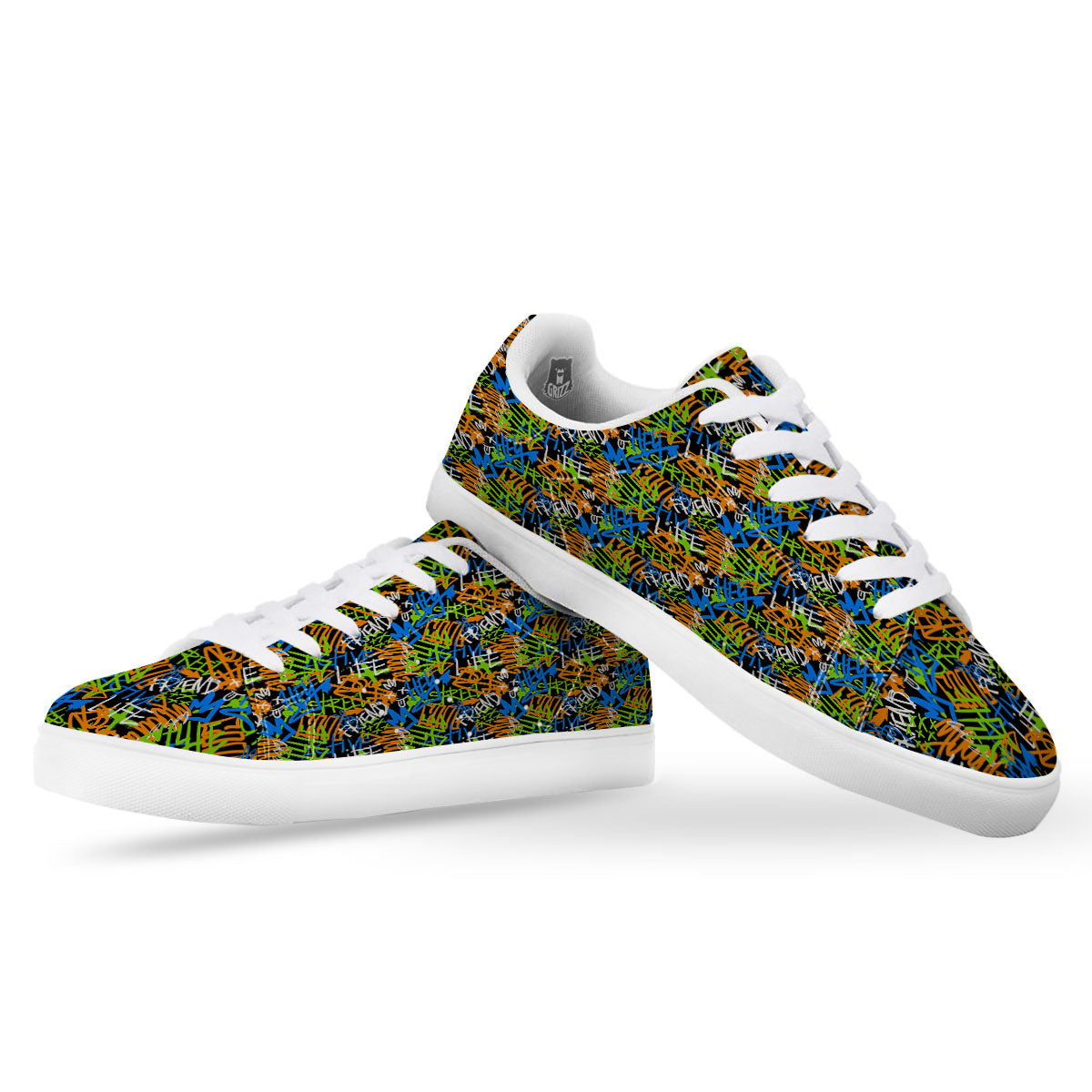 Graffiti Text Print Pattern White Low Top Sneakers-grizzshop