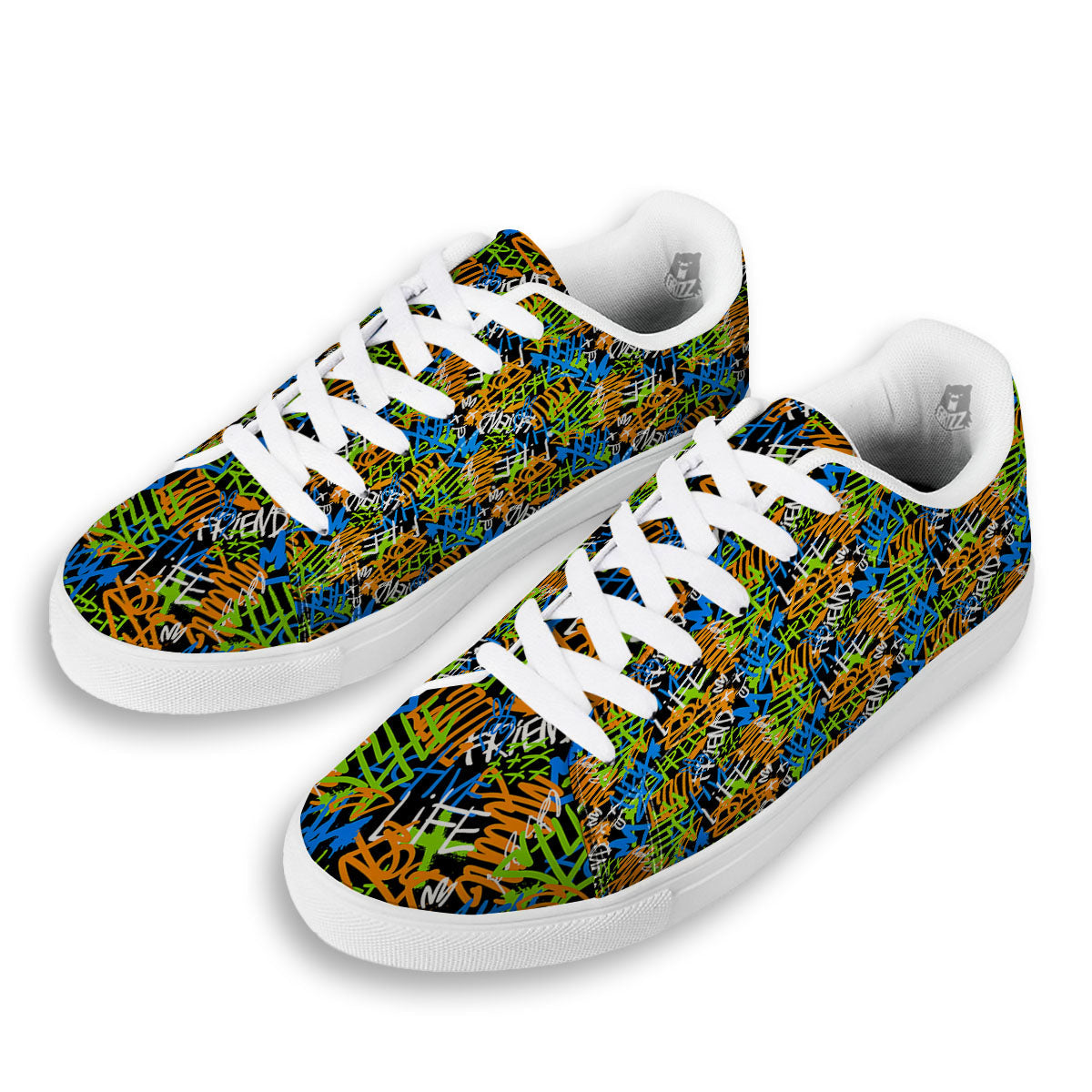 Graffiti Text Print Pattern White Low Top Sneakers-grizzshop