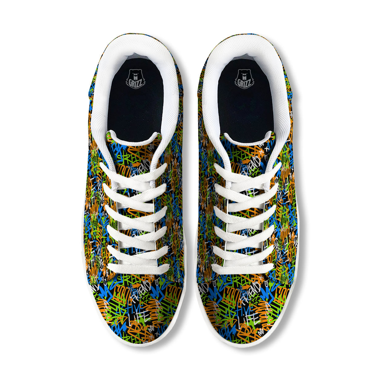 Graffiti Text Print Pattern White Low Top Sneakers-grizzshop