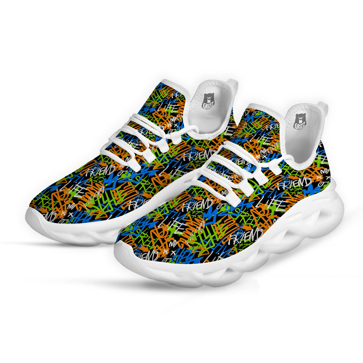 Graffiti Text Print Pattern White Running Shoes-grizzshop
