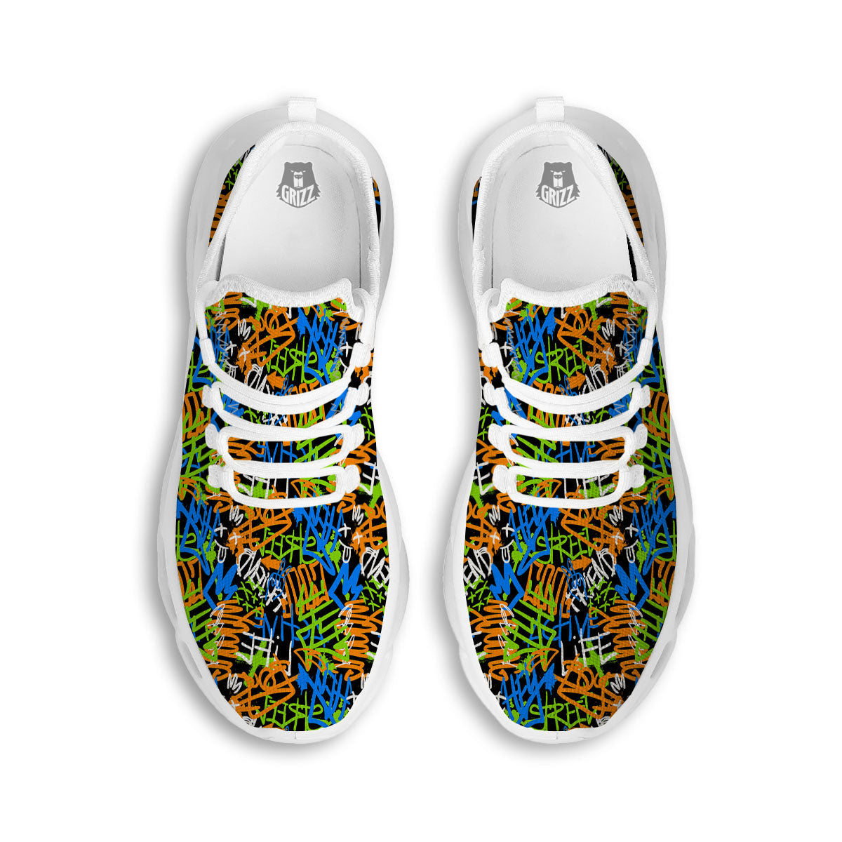 Graffiti Text Print Pattern White Running Shoes-grizzshop