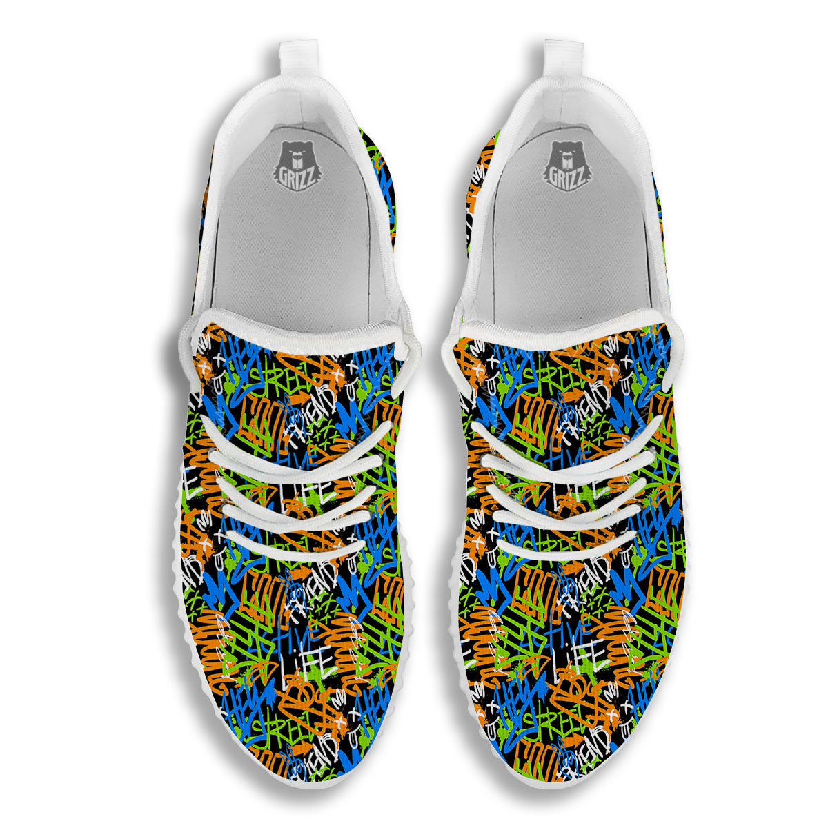 Graffiti Text Print Pattern White Walking Shoes-grizzshop