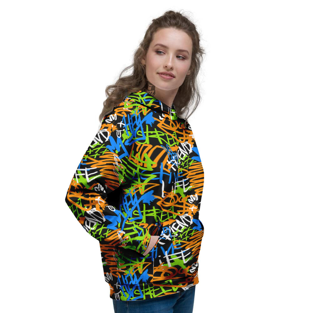 Graffiti Text Print Pattern Women's Hoodie-grizzshop