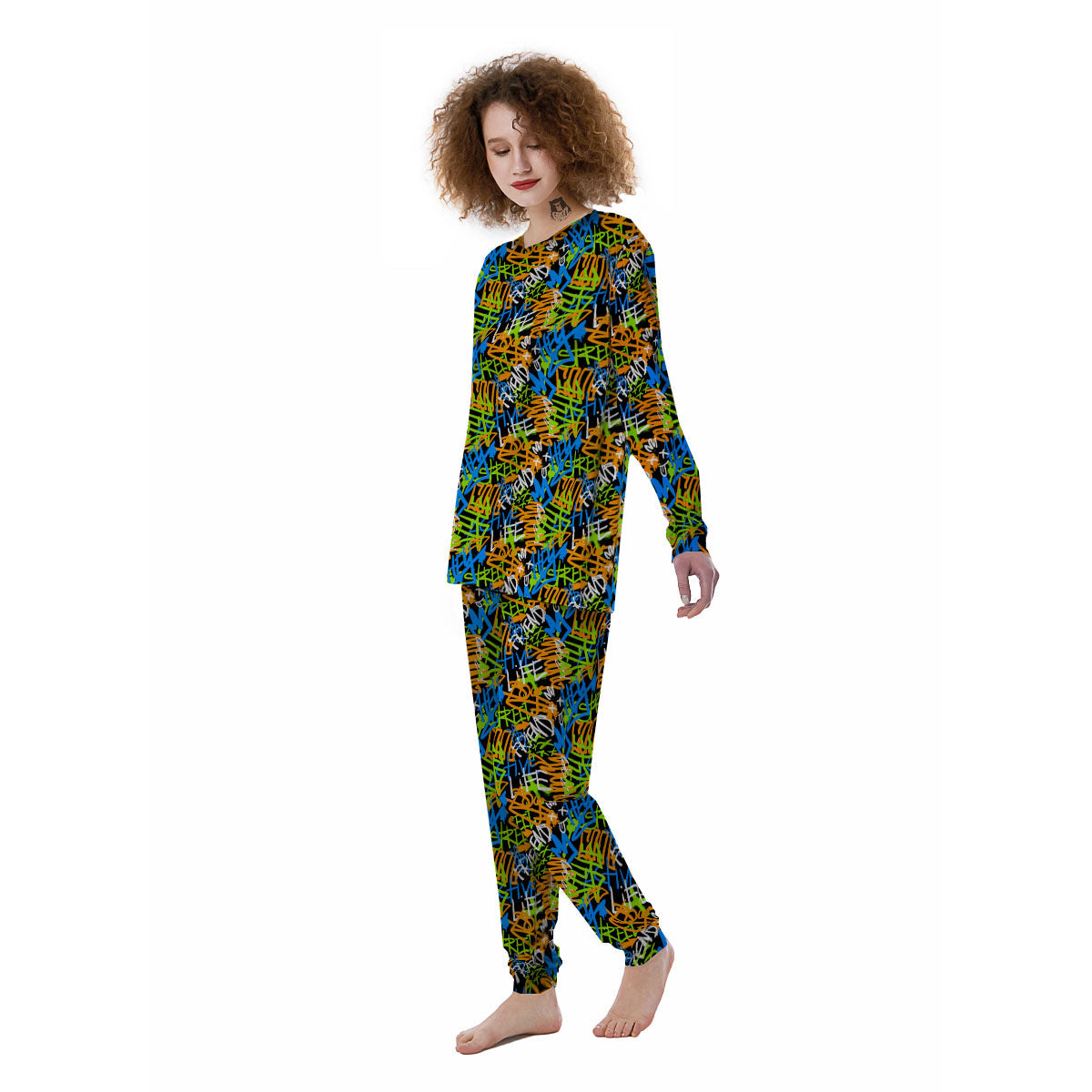 Graffiti Text Print Pattern Women's Pajamas-grizzshop