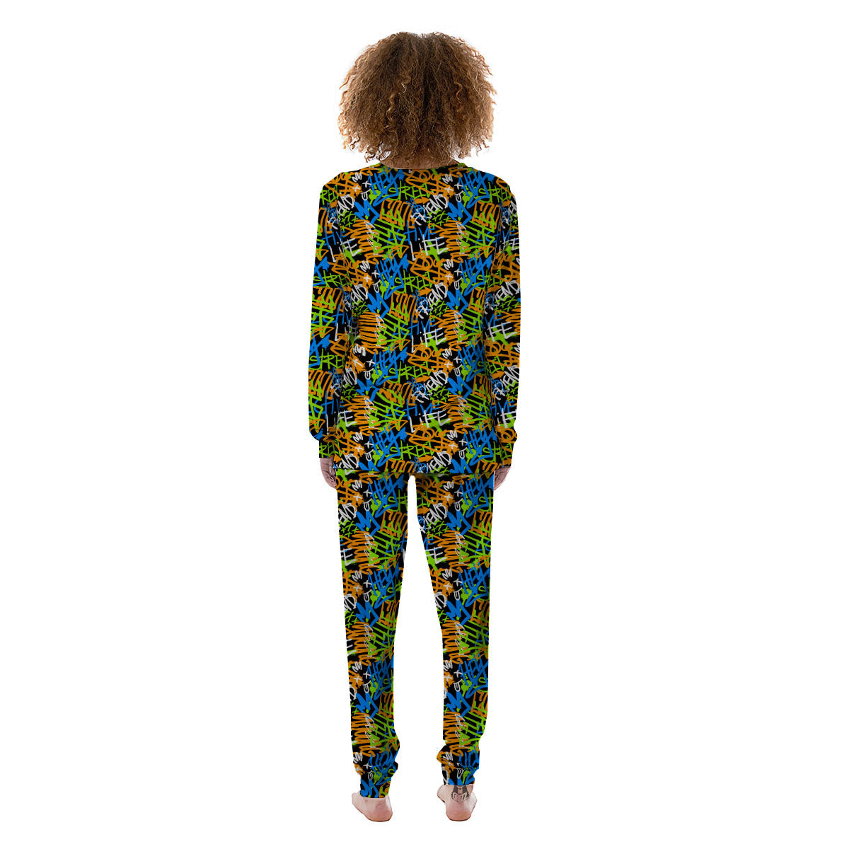 Graffiti Text Print Pattern Women's Pajamas-grizzshop
