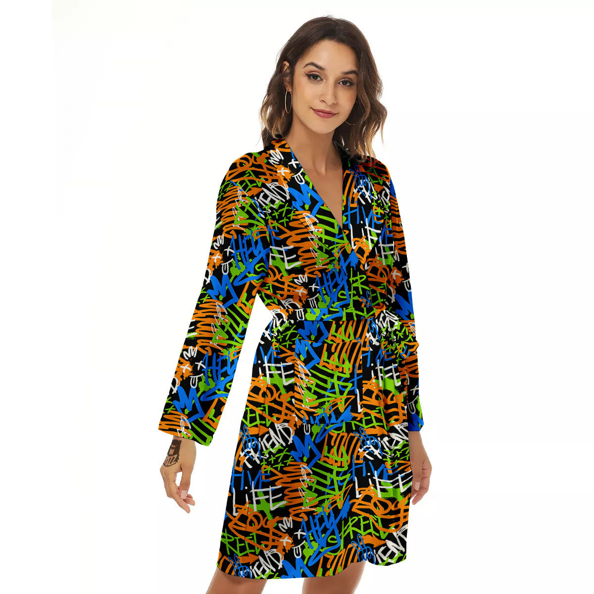 Graffiti Text Print Pattern Women's Robe-grizzshop
