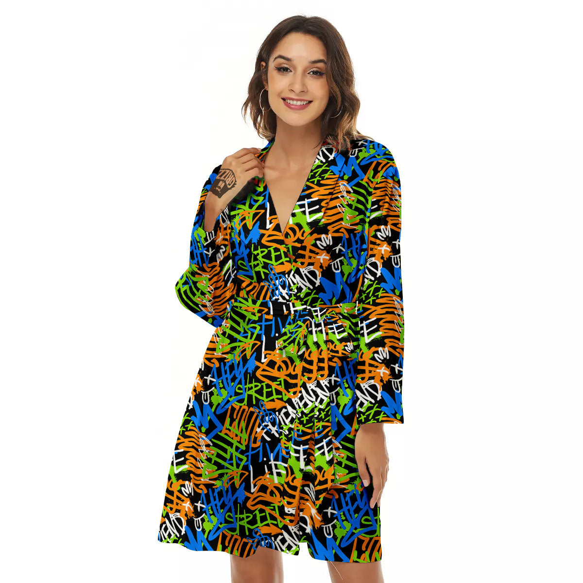 Graffiti Text Print Pattern Women's Robe-grizzshop