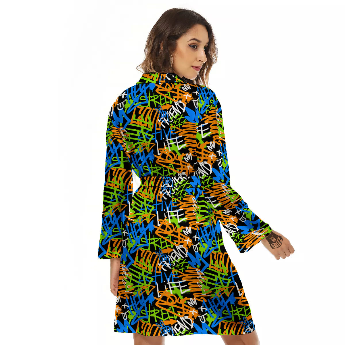 Graffiti Text Print Pattern Women's Robe-grizzshop