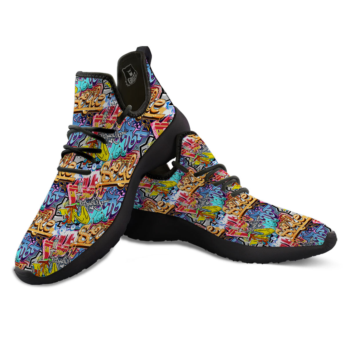 Graffiti Wall Print Black Athletic Shoes-grizzshop