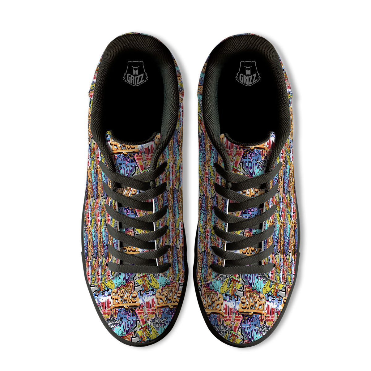 Graffiti Wall Print Black Low Top Sneakers-grizzshop