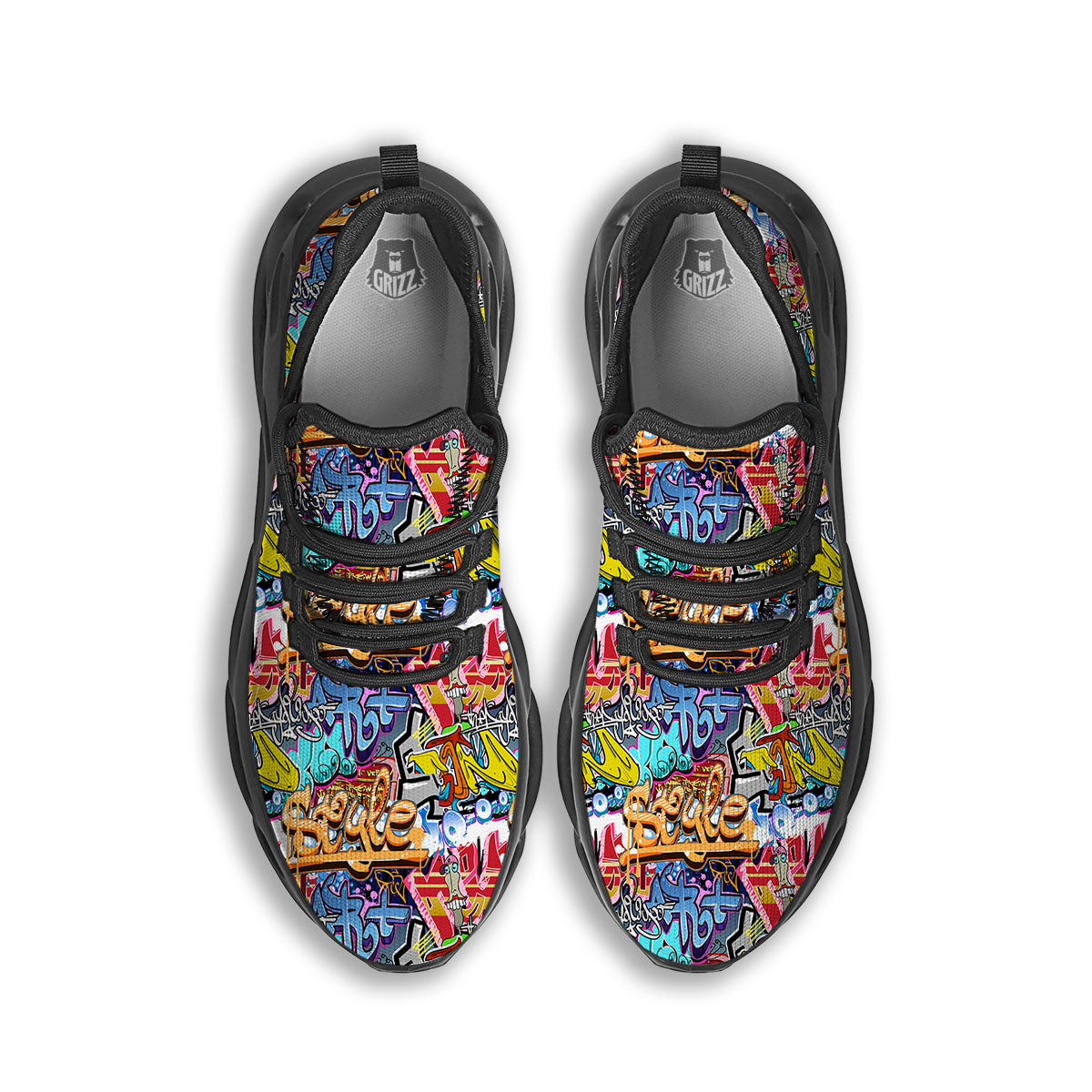 Graffiti Wall Print Black Running Shoes-grizzshop