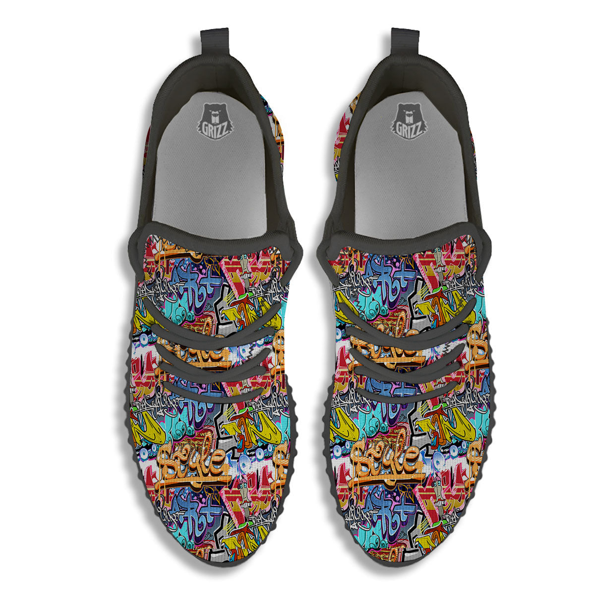 Graffiti Wall Print Black Walking Shoes-grizzshop