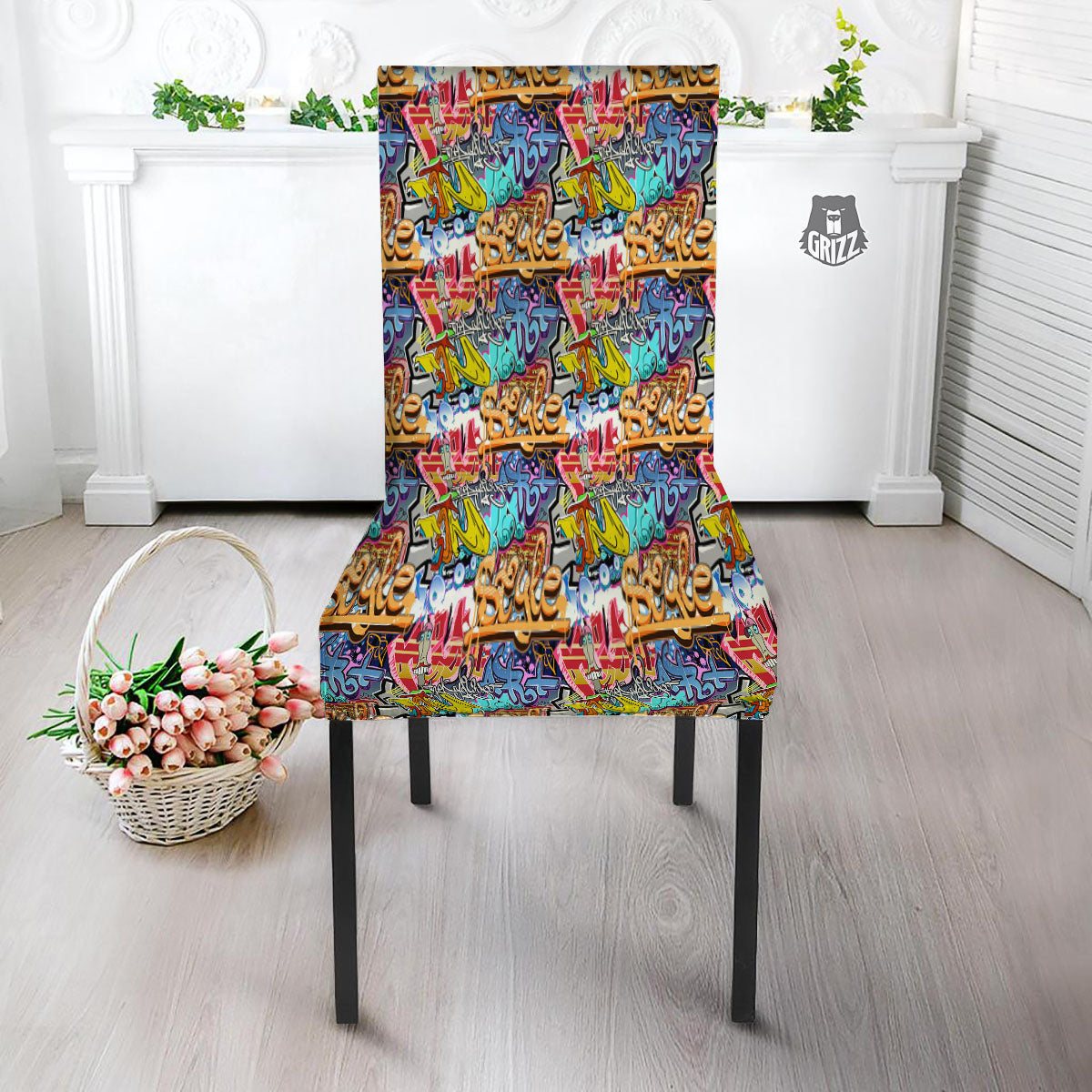 Graffiti Wall Print Dining Chair Slipcover-grizzshop