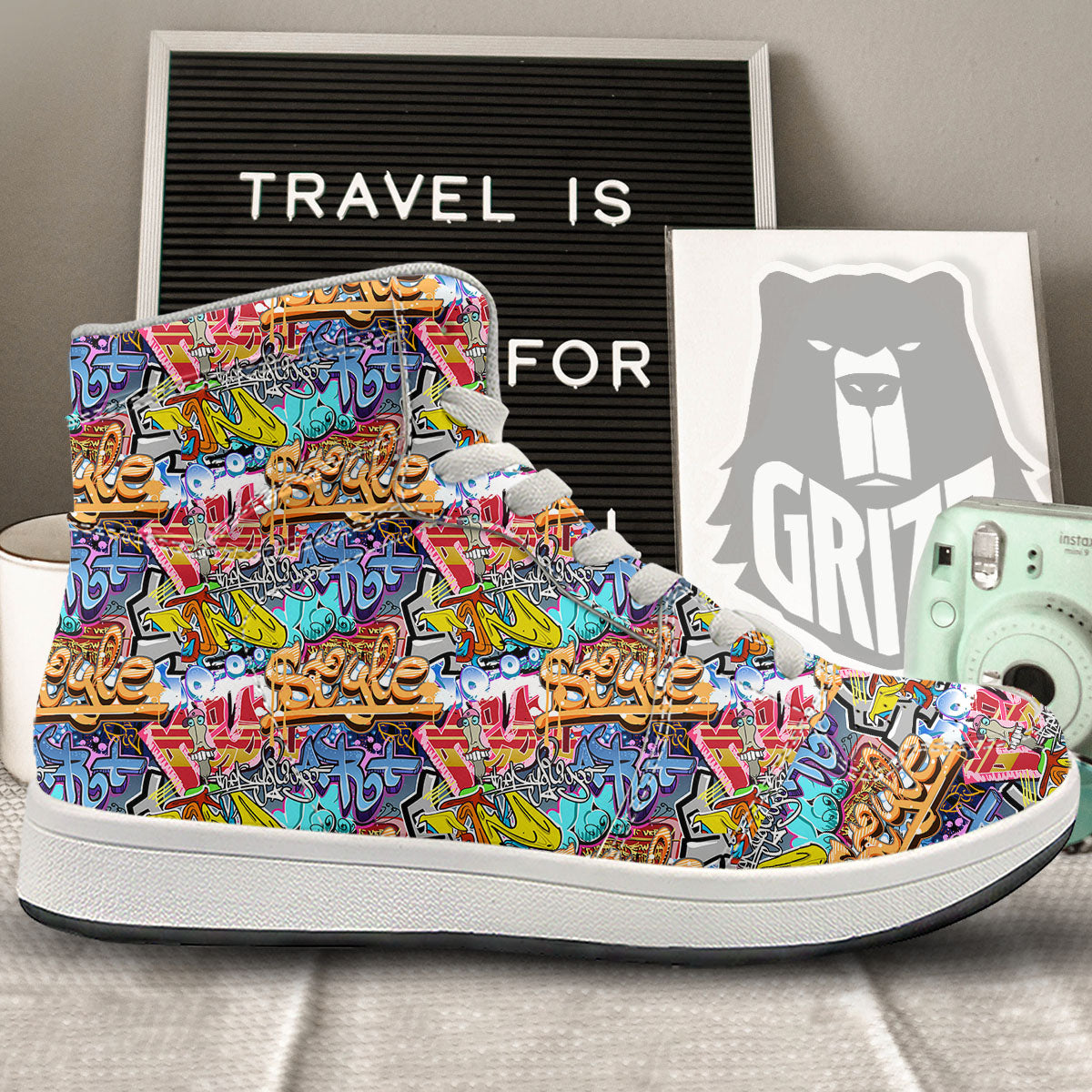Graffiti Wall Print High Top Sneakers-grizzshop