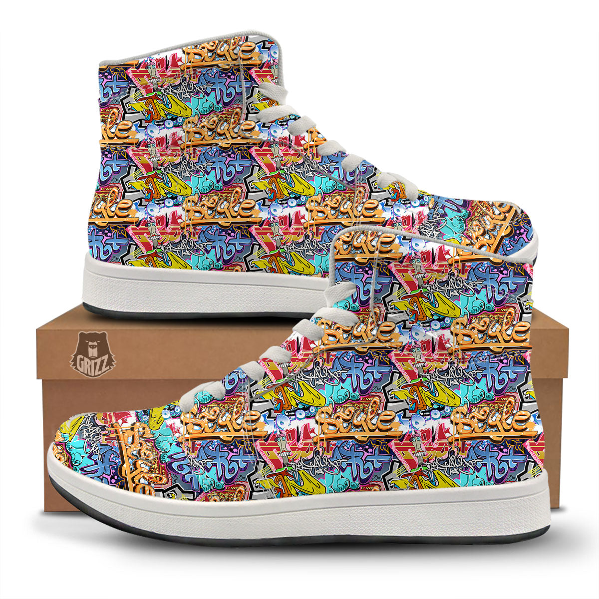 Graffiti Wall Print High Top Sneakers-grizzshop