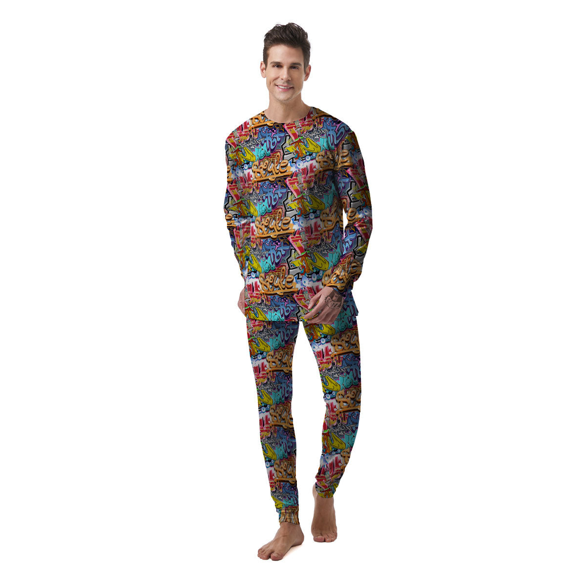 Graffiti Wall Print Men's Pajamas-grizzshop