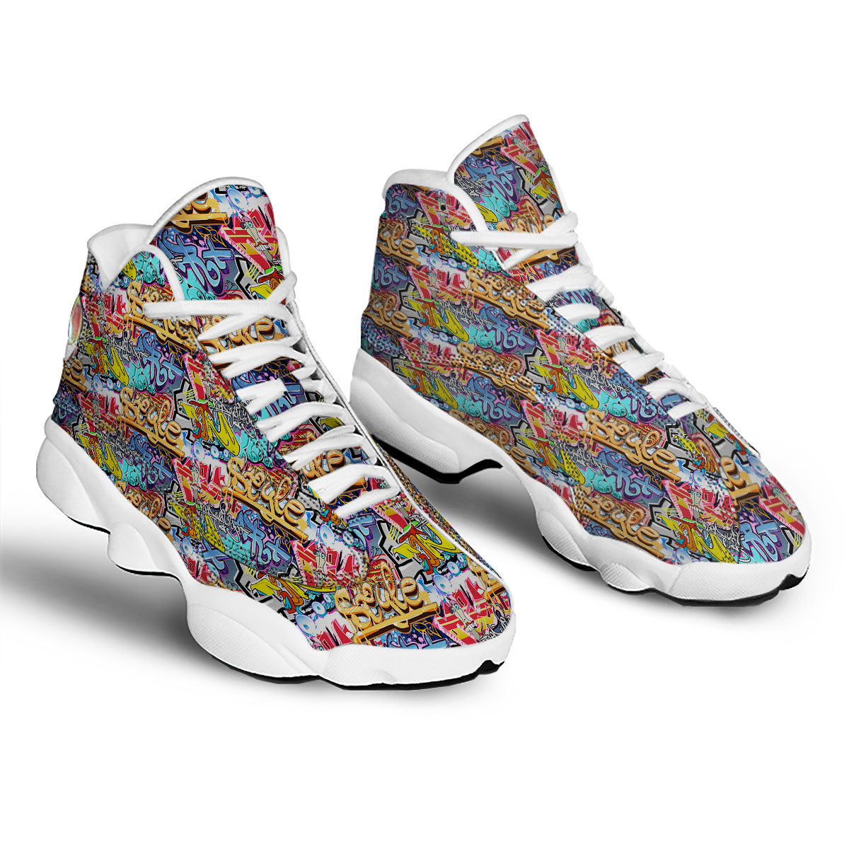 Graffiti Wall Print White Basketball Shoes-grizzshop