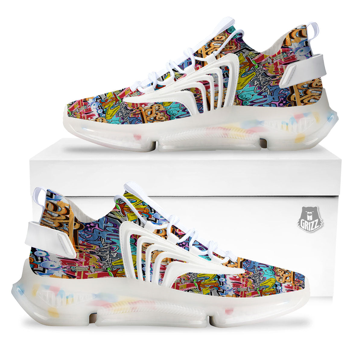 Graffiti Wall Print White Gym Shoes-grizzshop
