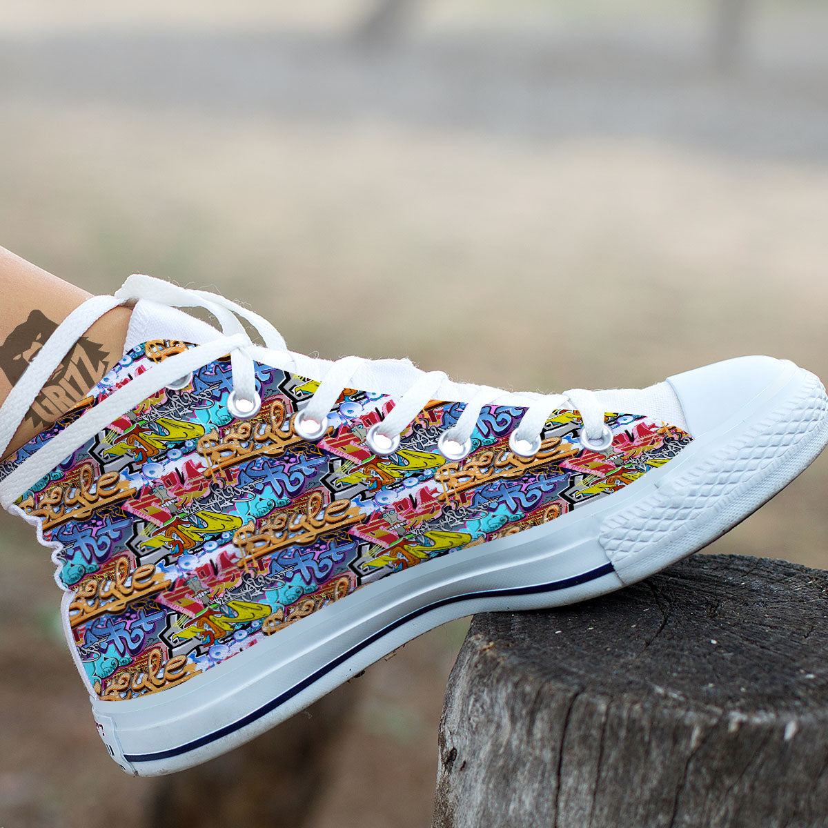 Graffiti Wall Print White High Top Shoes-grizzshop