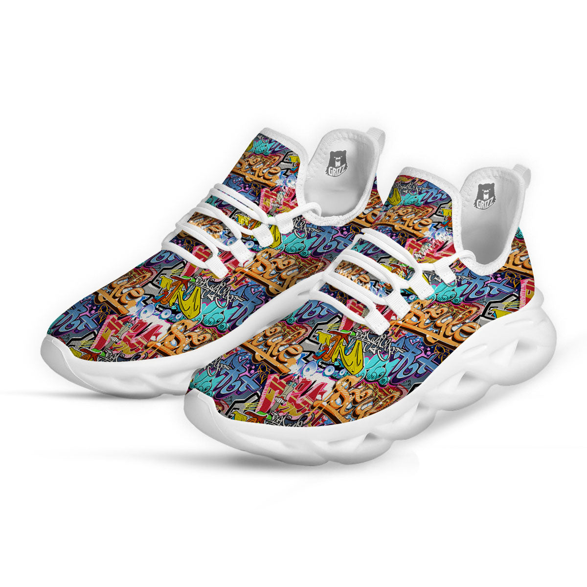 Graffiti Wall Print White Running Shoes-grizzshop