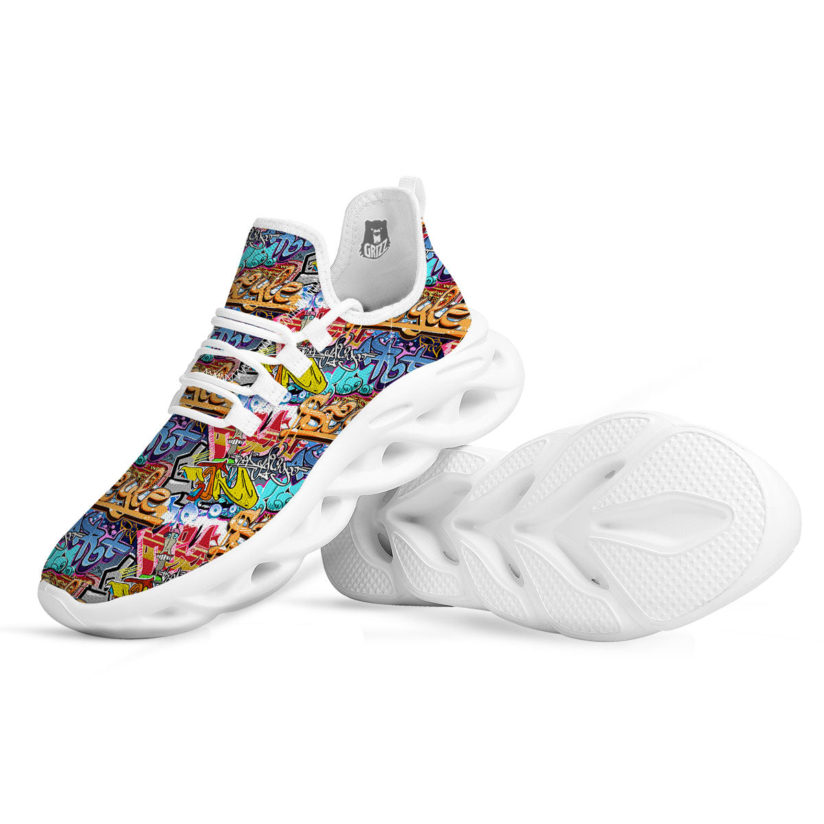 Graffiti Wall Print White Running Shoes-grizzshop