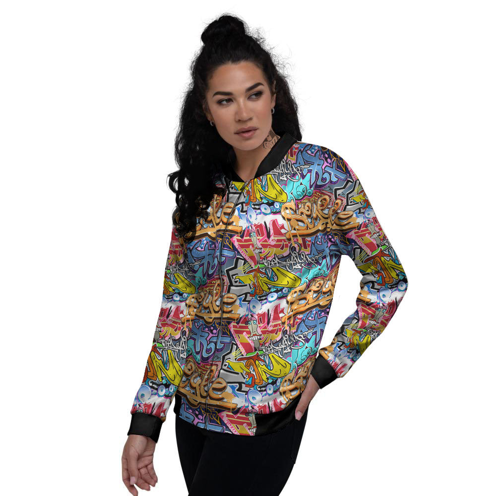 Graffiti Wall Print Women's Bomber Jacket-grizzshop
