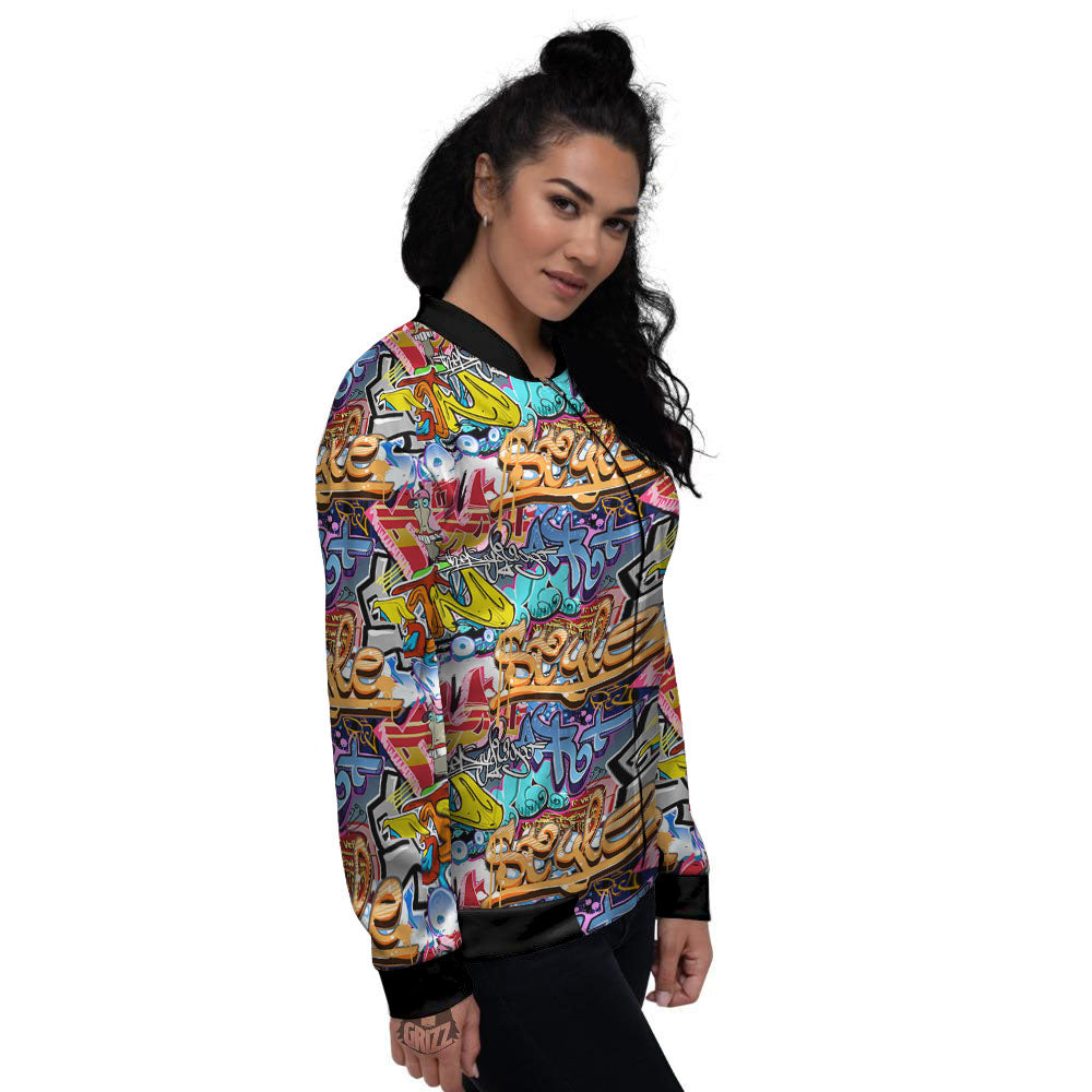 Graffiti Wall Print Women's Bomber Jacket-grizzshop