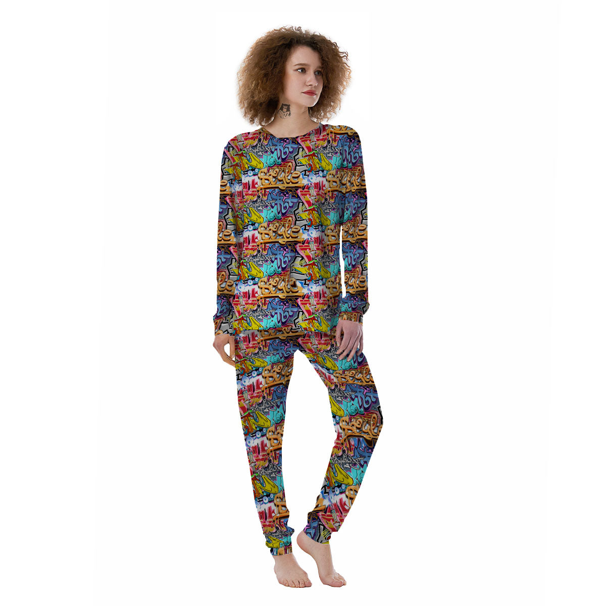 Graffiti Wall Print Women's Pajamas-grizzshop
