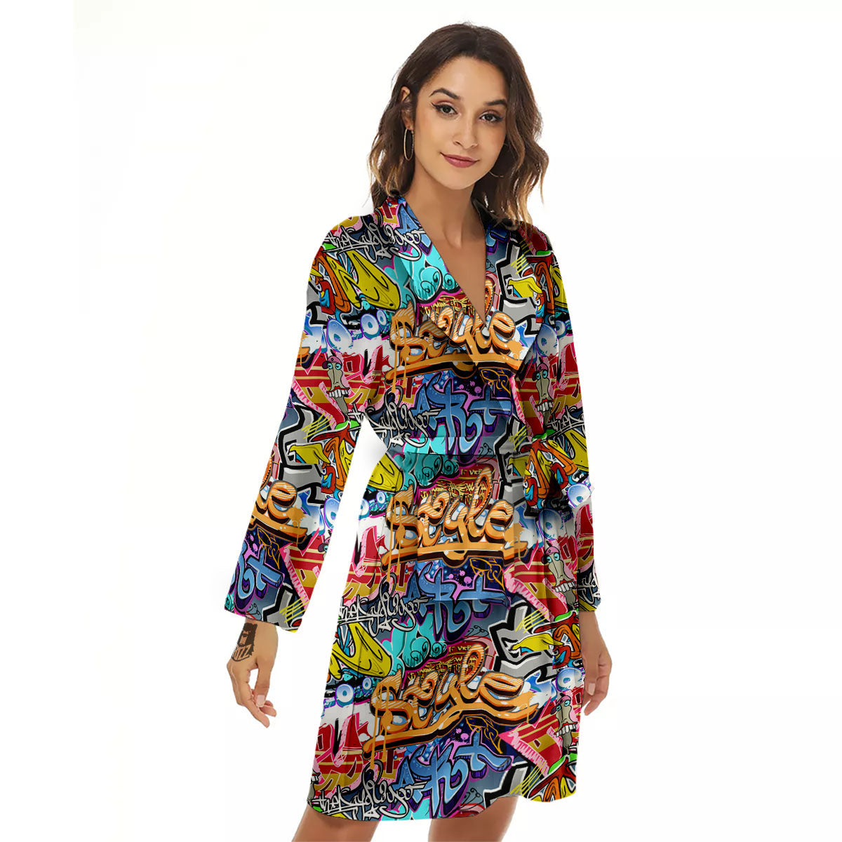 Graffiti Wall Print Women's Robe-grizzshop