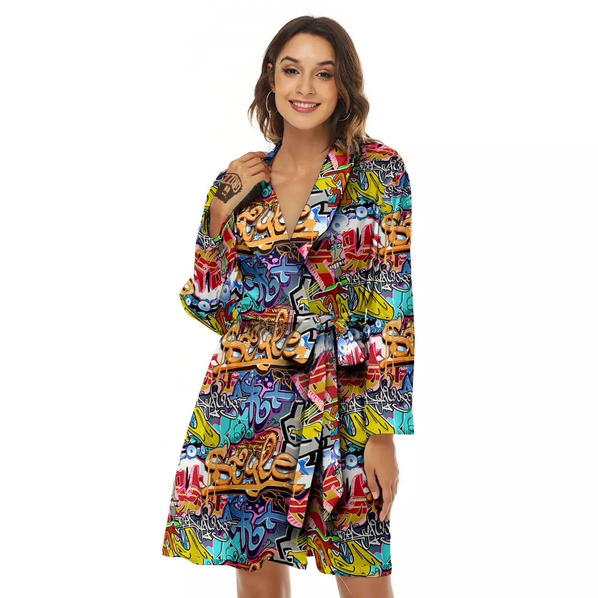 Graffiti Wall Print Women's Robe-grizzshop